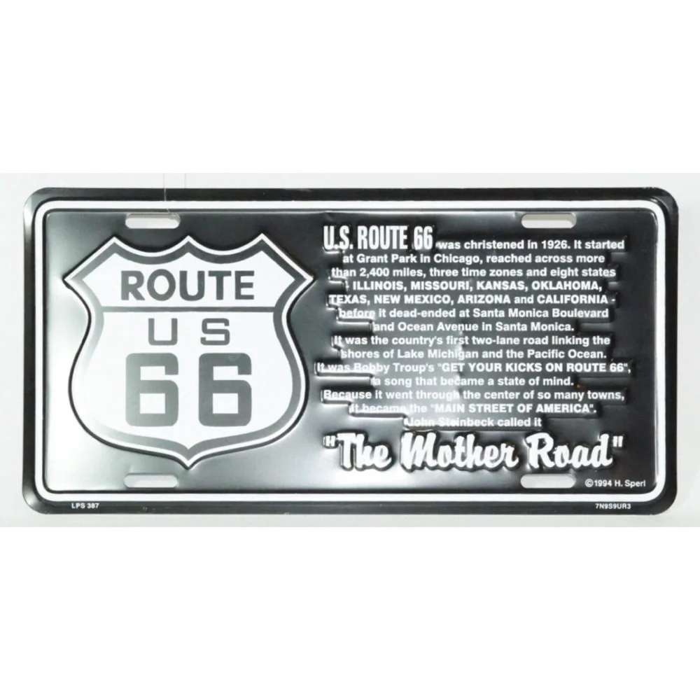 Route 66 Black Metal License Plate Wall Art
